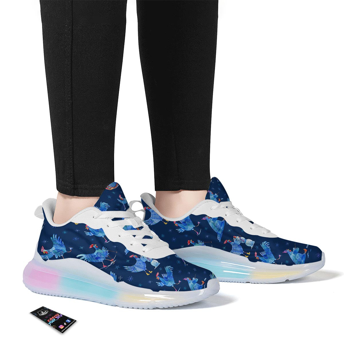 Snowflake And Rooster Print Pattern Running Sneakers-grizzshop
