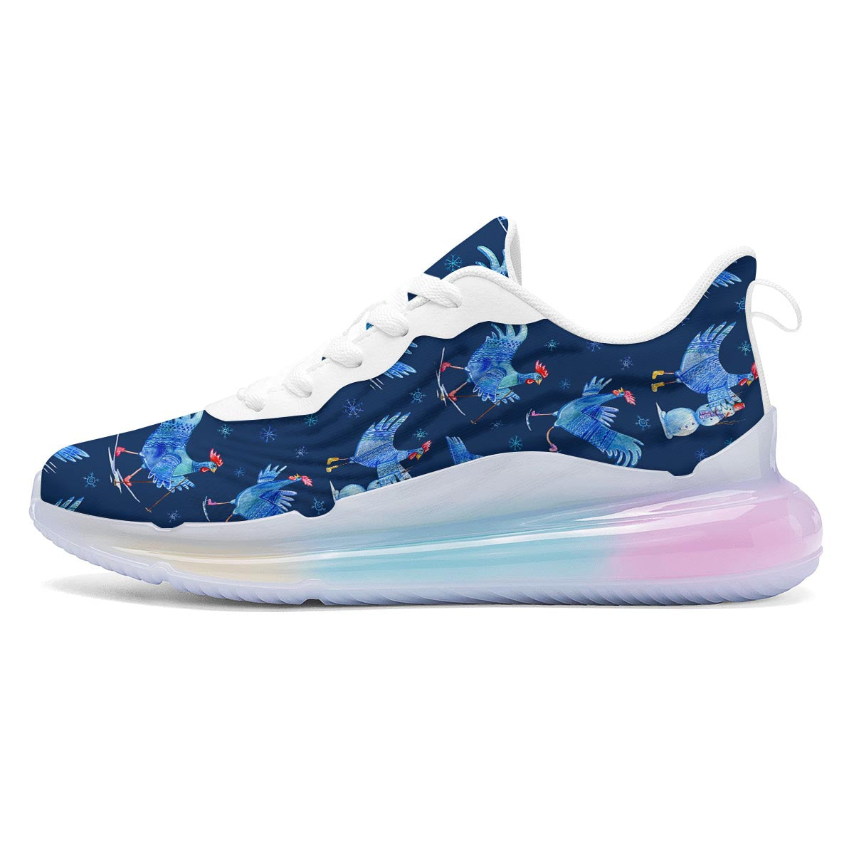 Snowflake And Rooster Print Pattern Running Sneakers-grizzshop