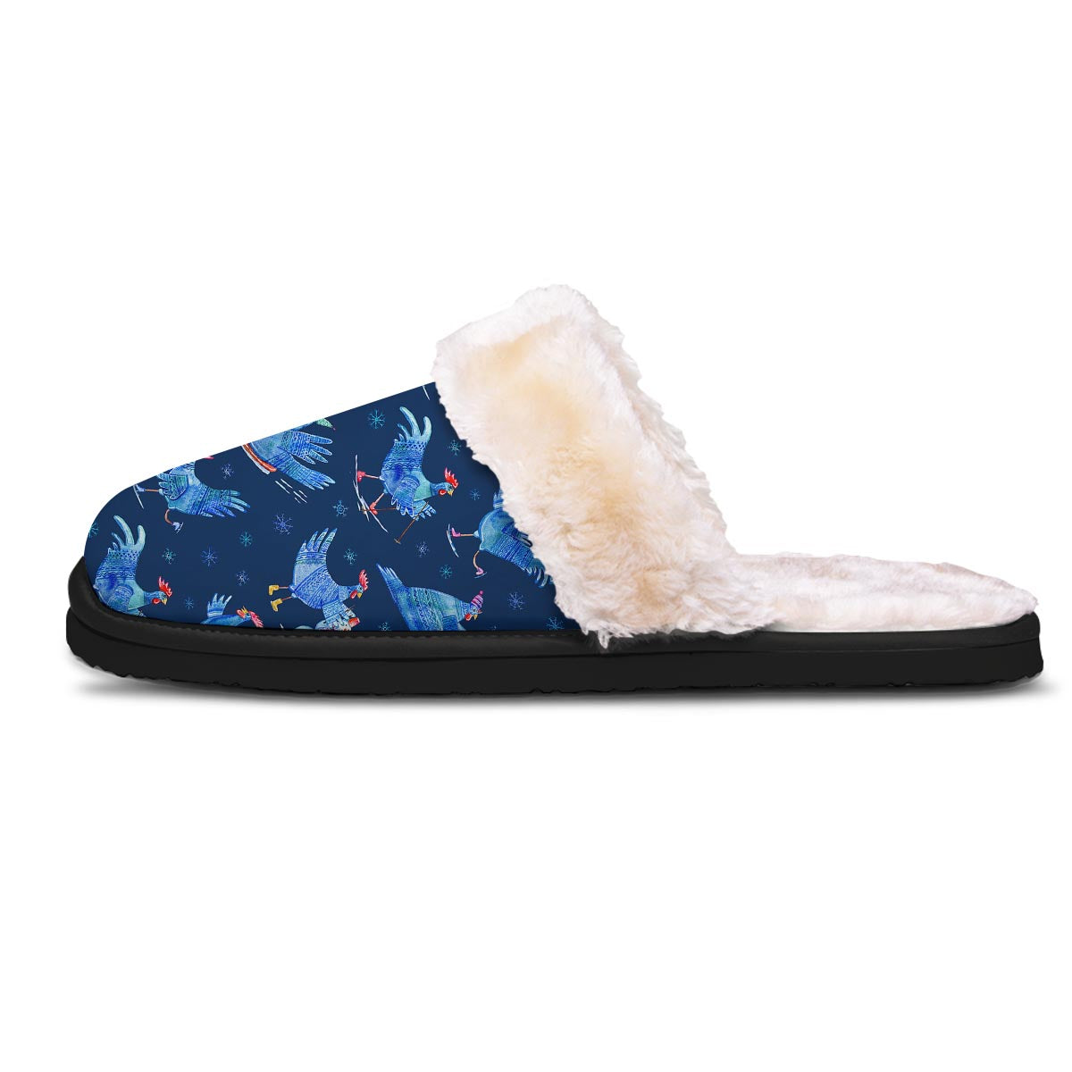 Snowflake And Rooster Print Pattern Slippers-grizzshop