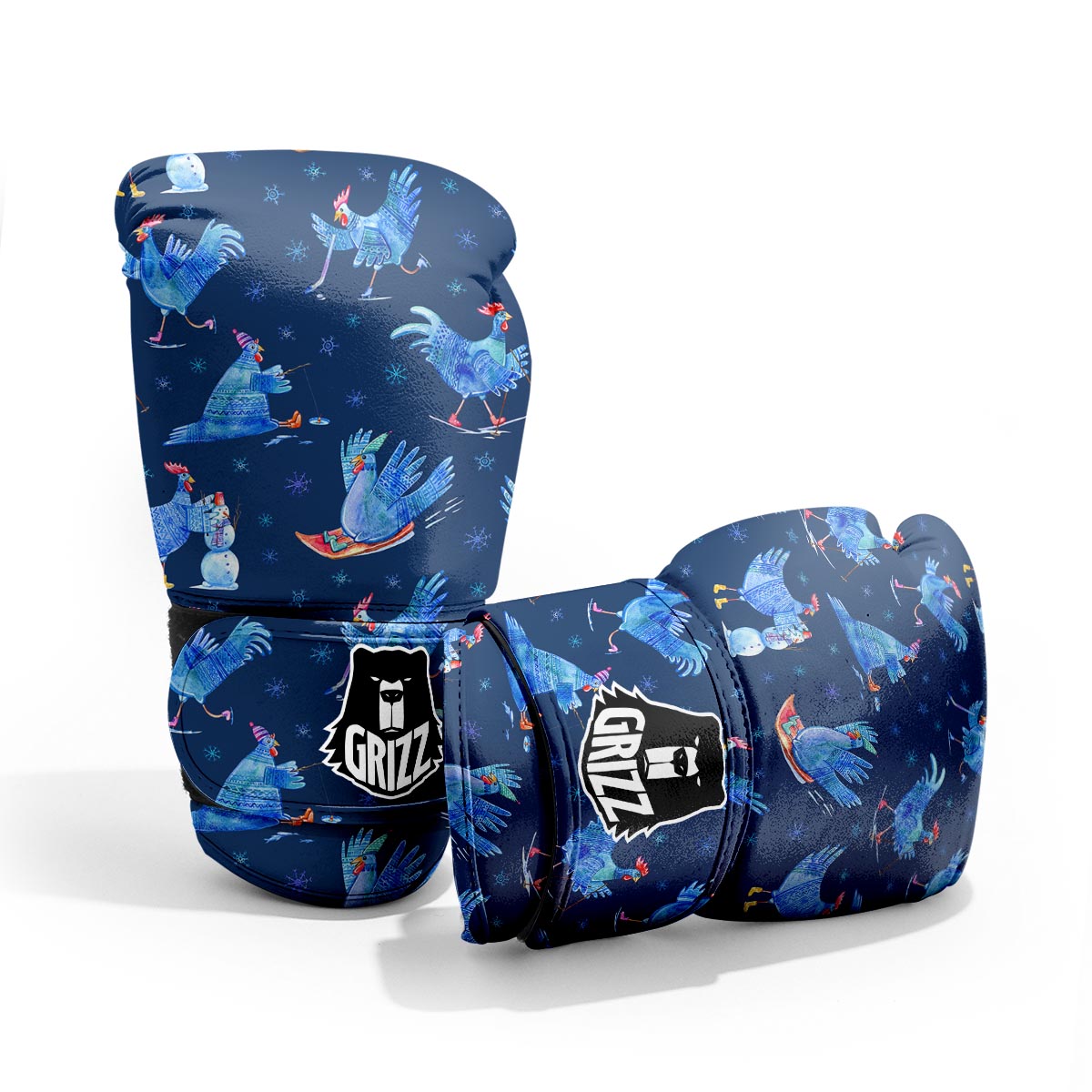 Snowflake And Rooster Print Pattern Pro Boxing Glove