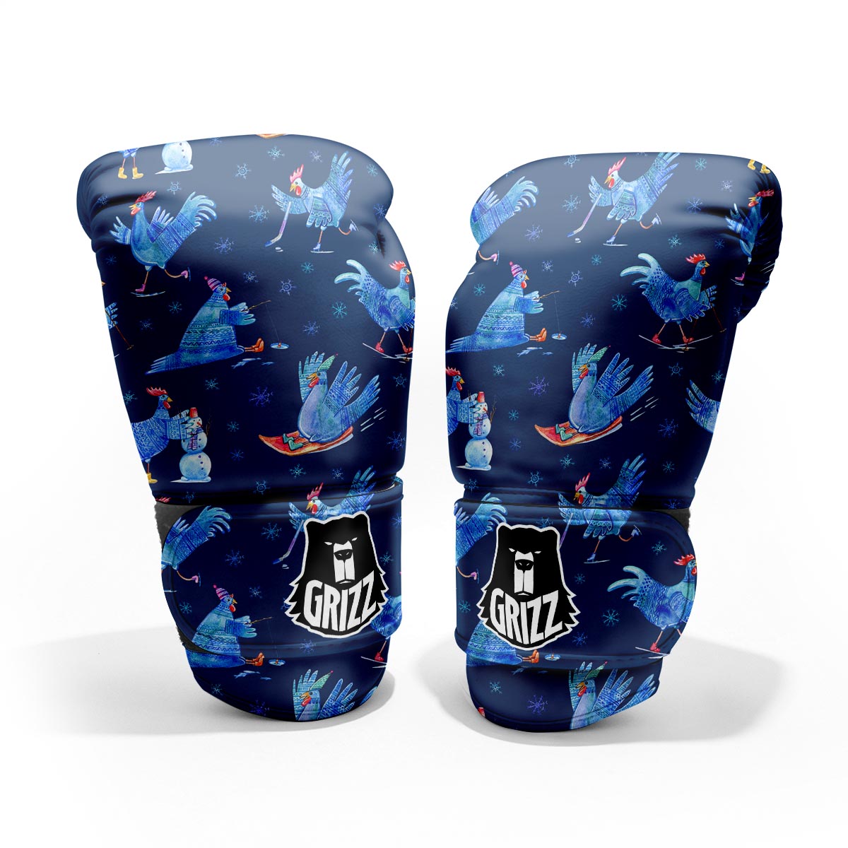 Snowflake And Rooster Print Pattern Pro Boxing Glove