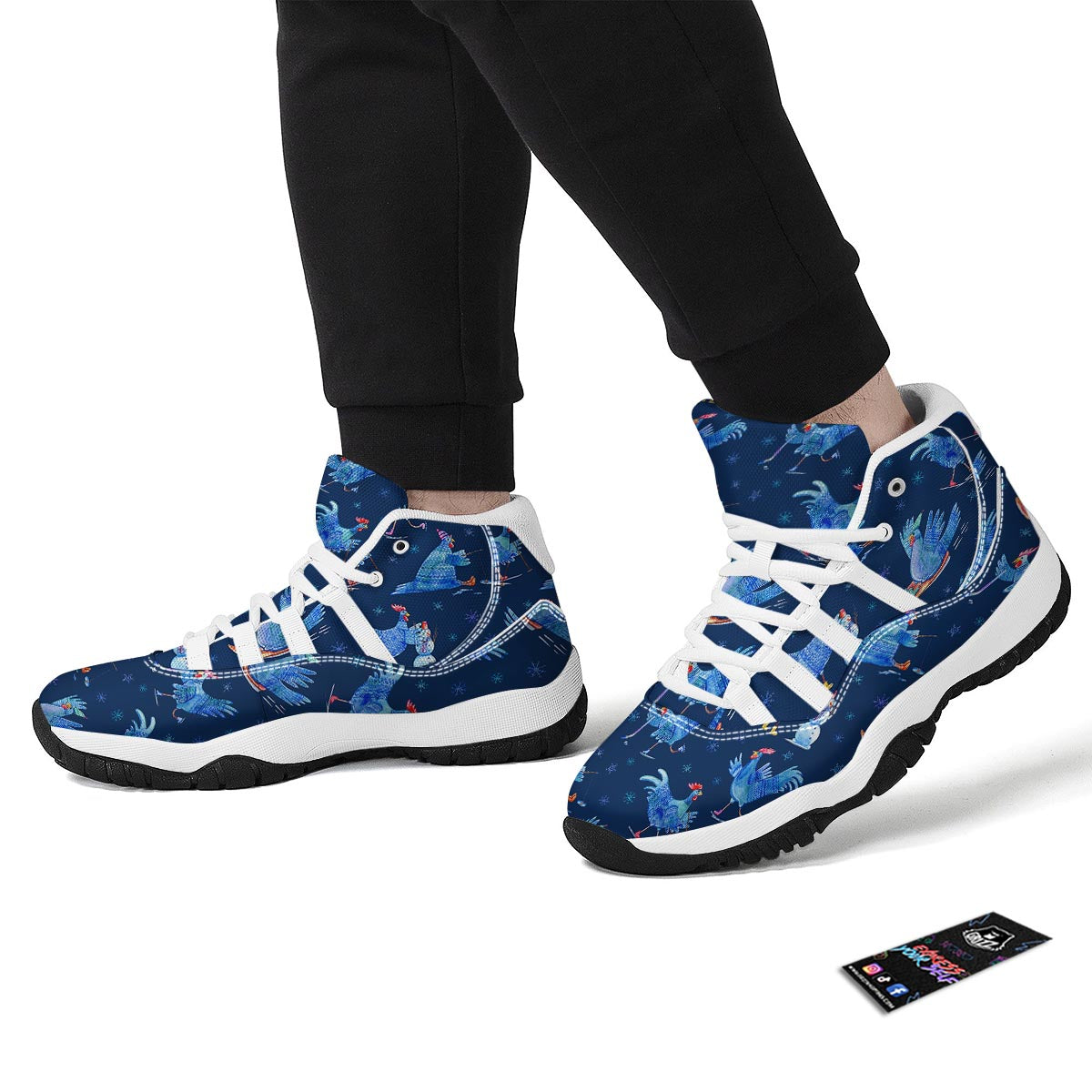 Snowflake And Rooster Print Pattern White Bball Shoes-grizzshop