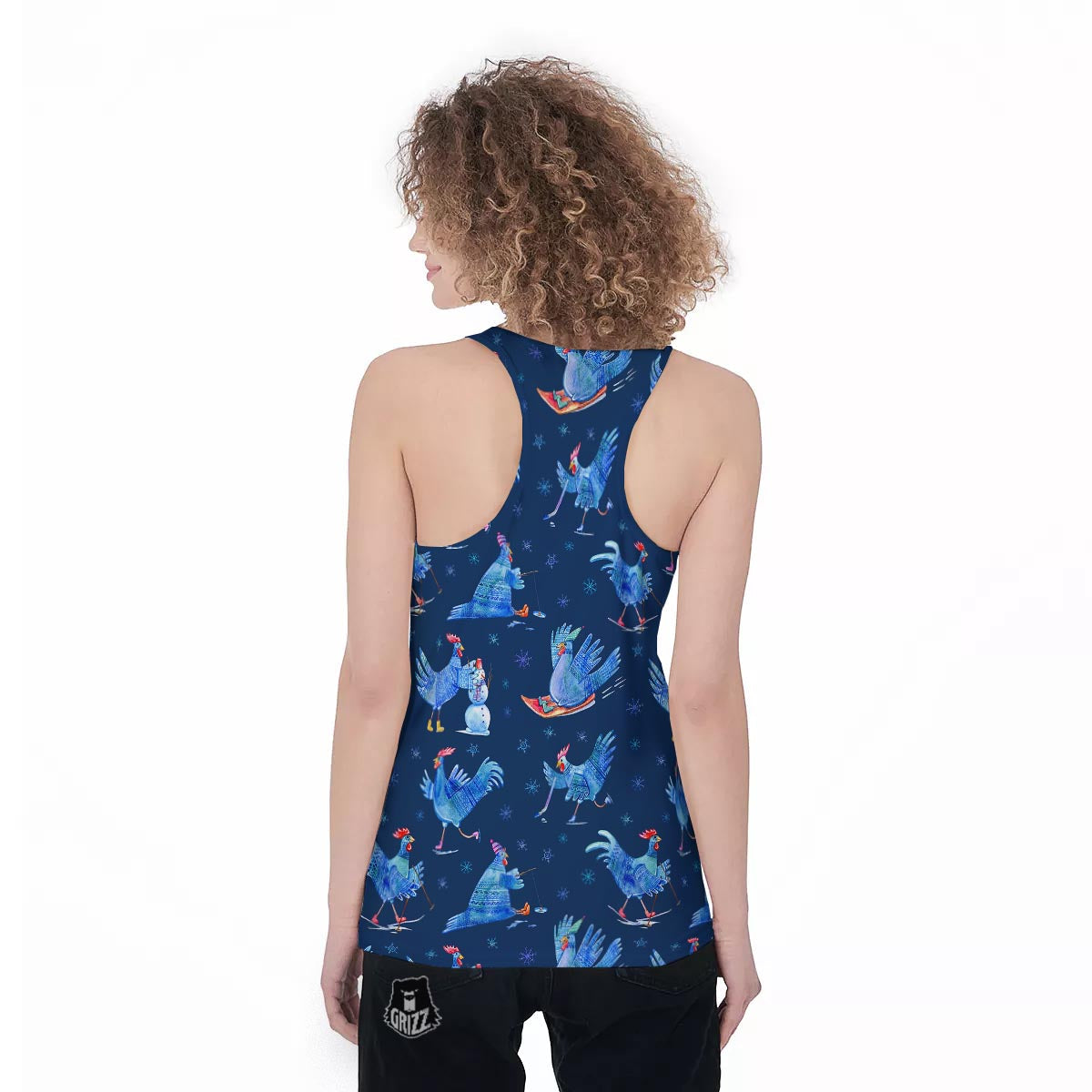 Snowflake And Rooster Print Pattern Women's Racerback Tank Top-grizzshop