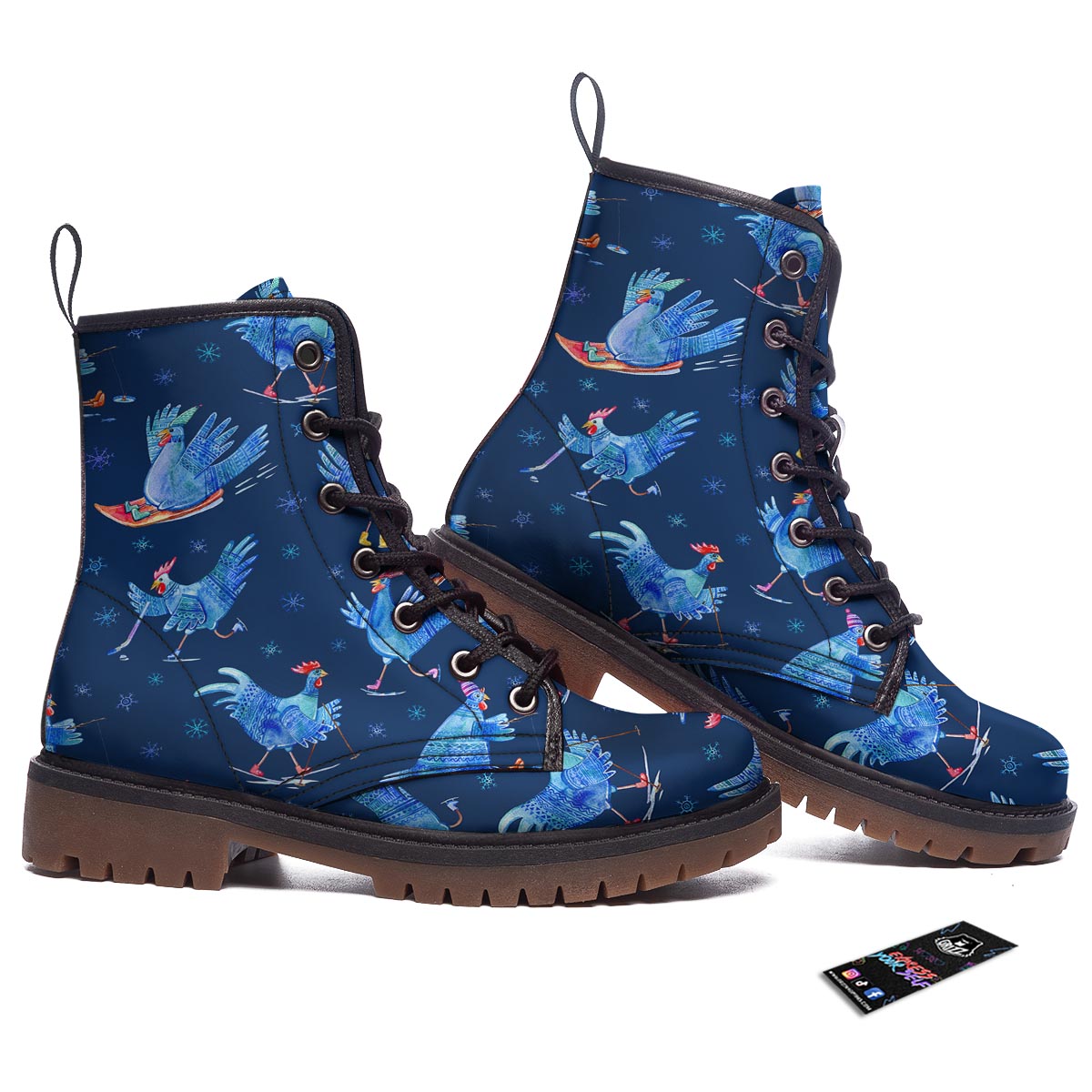 Snowflake And Rooster Print Pattern Work Boots-grizzshop