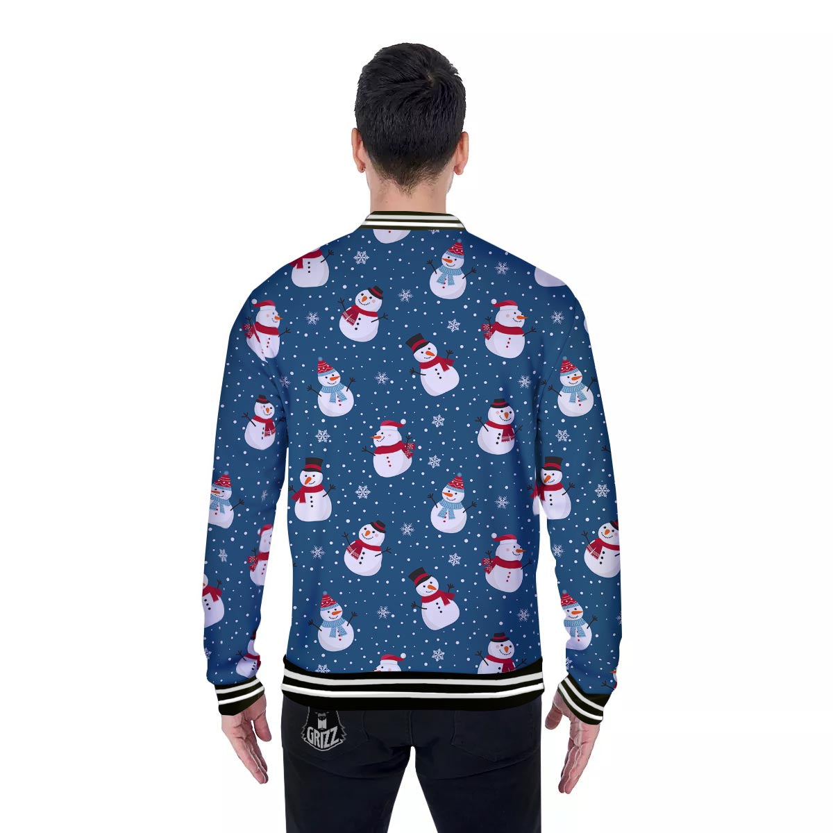 Snowflake And Snowman Print Pattern Baseball Jacket-grizzshop