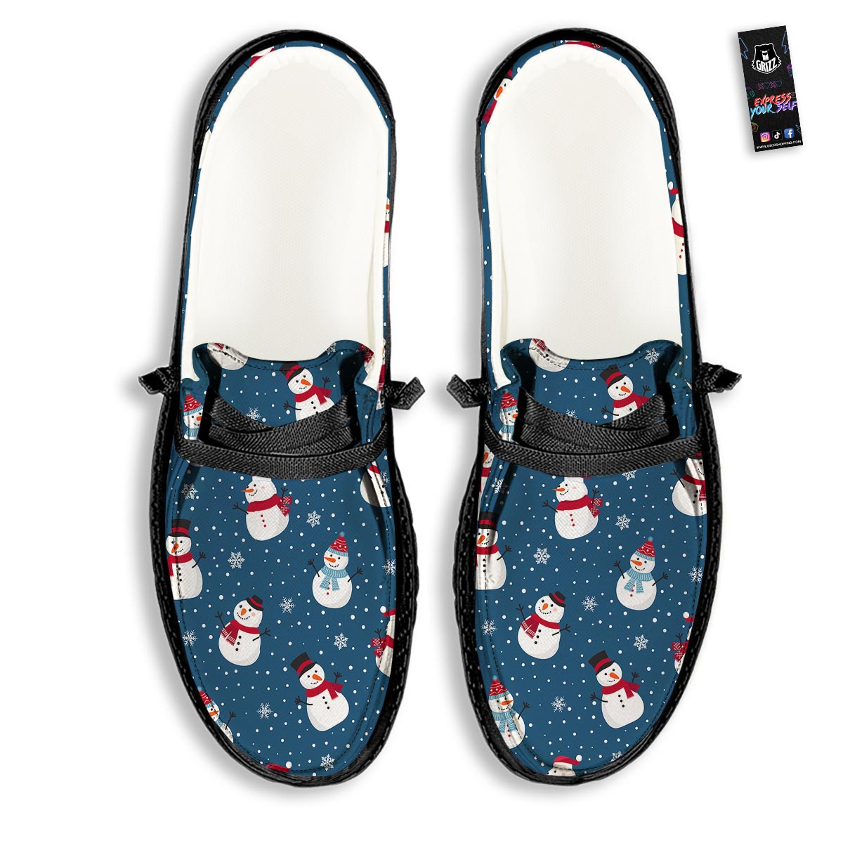 Snowflake And Snowman Print Pattern Black Loafers-grizzshop