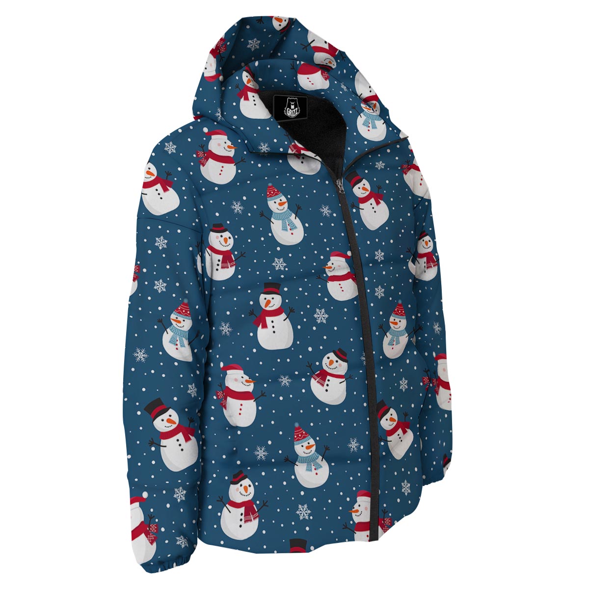 Snowflake And Snowman Print Pattern Down Jacket-grizzshop