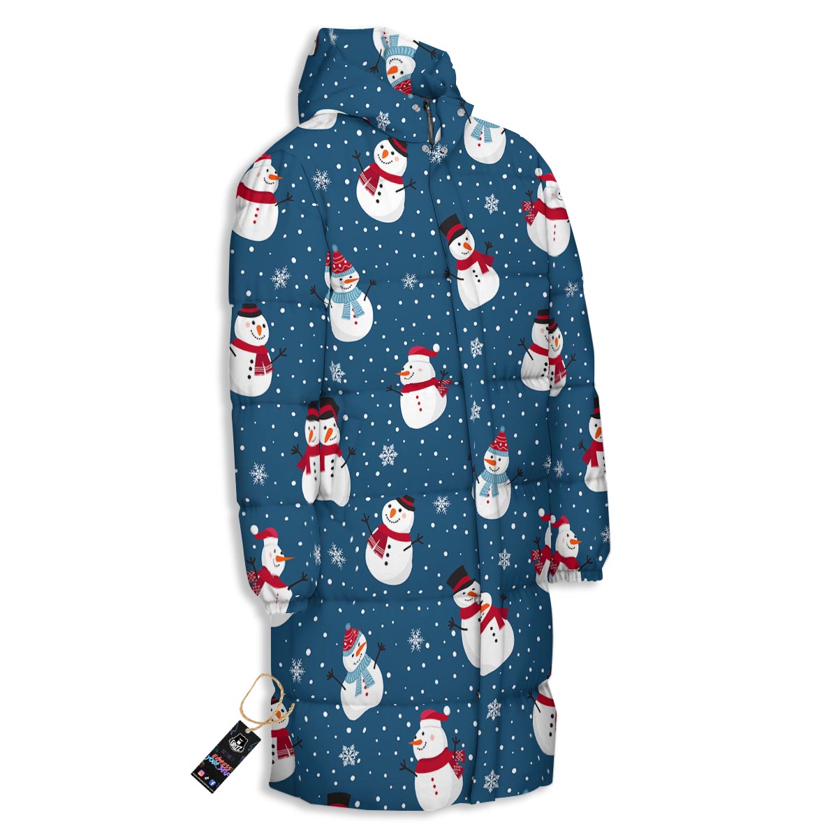 Snowflake And Snowman Print Pattern Long Down Jacket-grizzshop