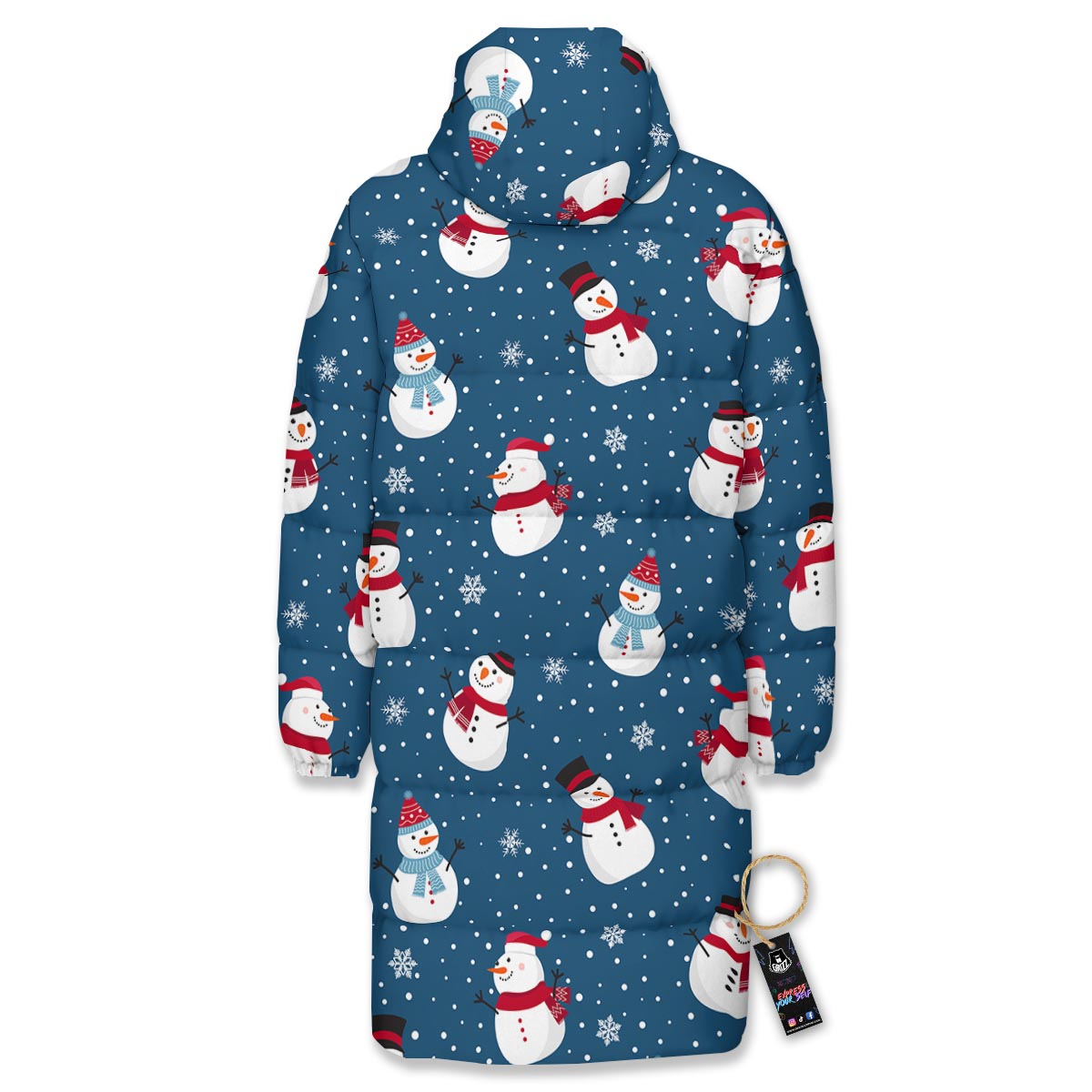 Snowflake And Snowman Print Pattern Long Down Jacket-grizzshop