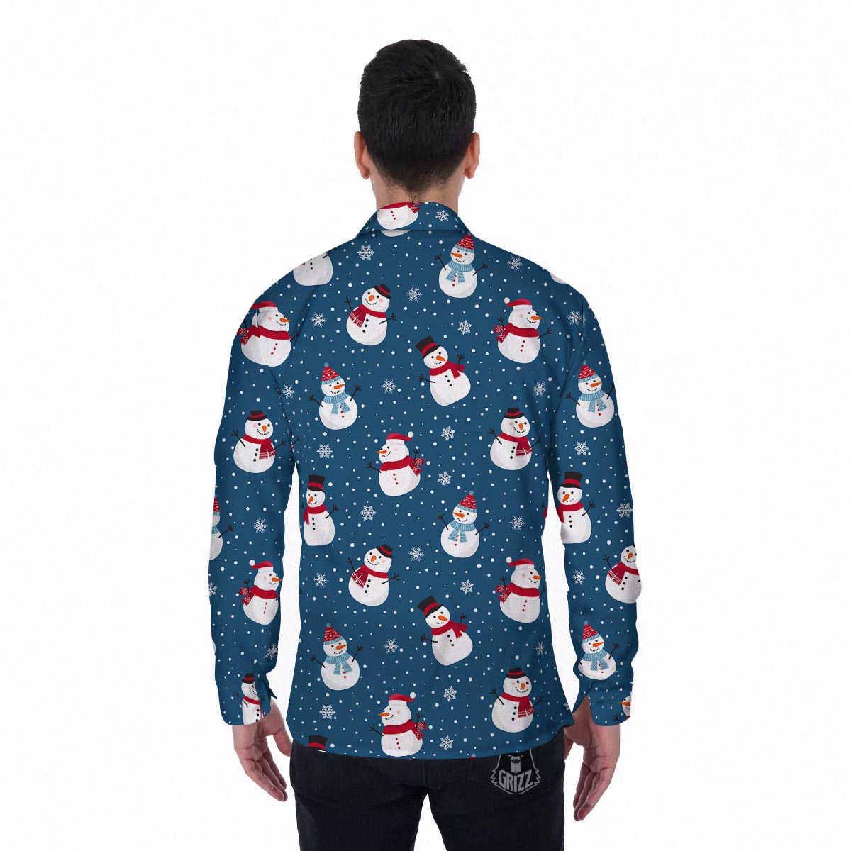 Snowflake And Snowman Print Pattern Men's Long Sleeve Shirts-grizzshop