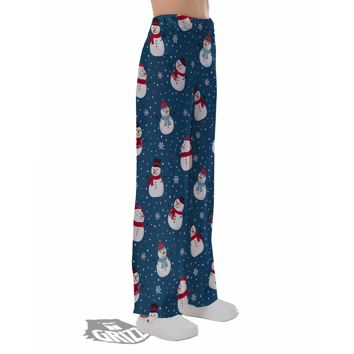 Snowflake And Snowman Print Pattern Pajama Pants-grizzshop