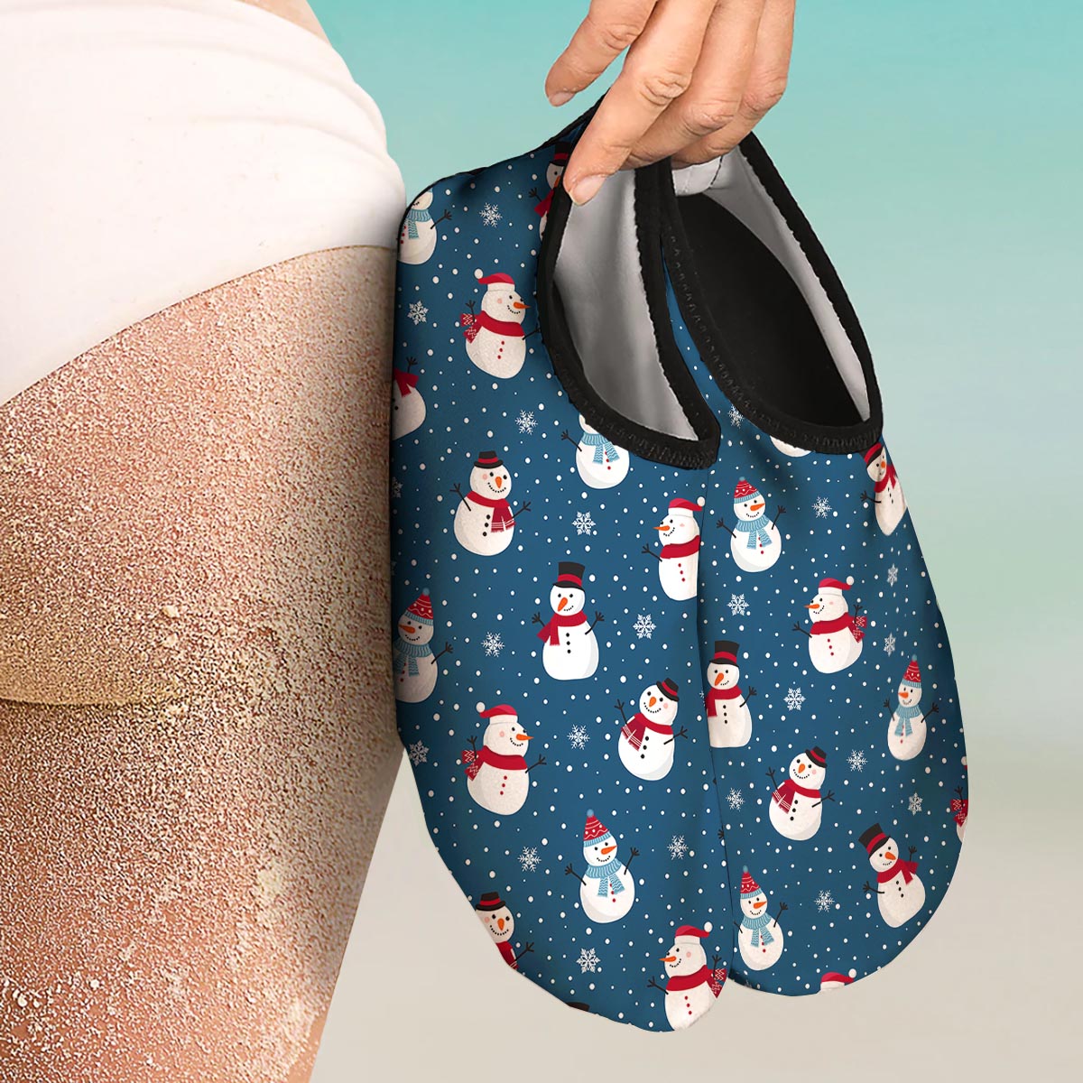 Snowflake And Snowman Print Pattern Water Shoes-grizzshop
