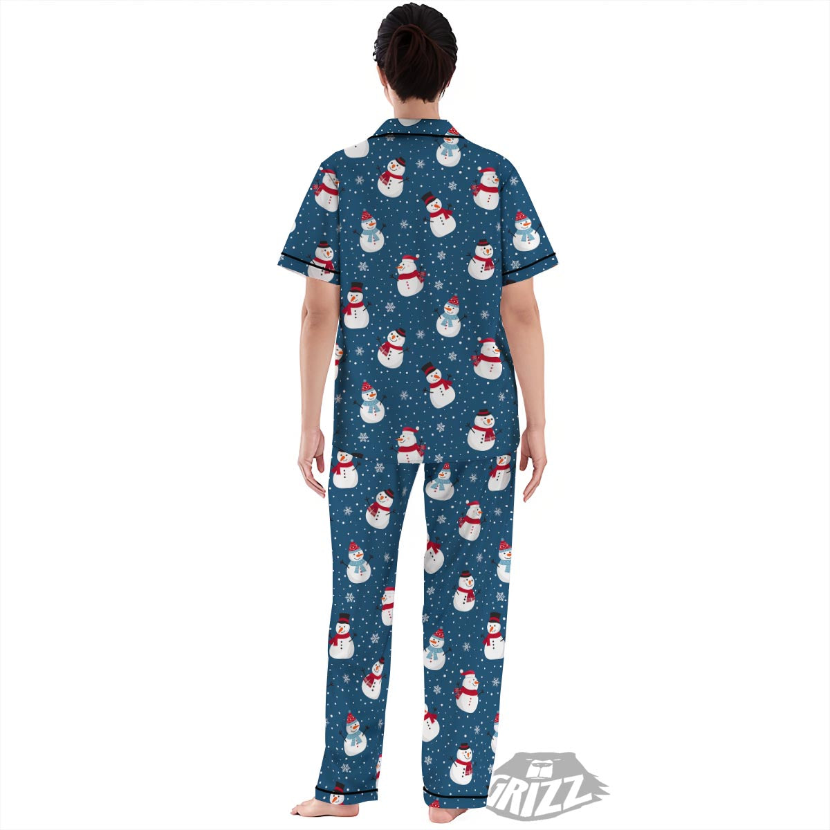 Snowflake And Snowman Print Pattern Women's Pajamas Set-grizzshop