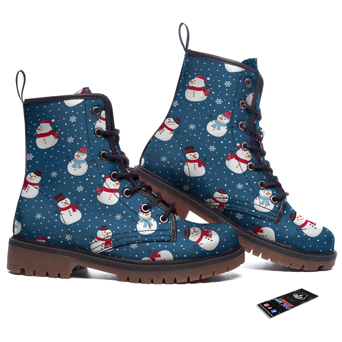Snowflake And Snowman Print Pattern Work Boots-grizzshop