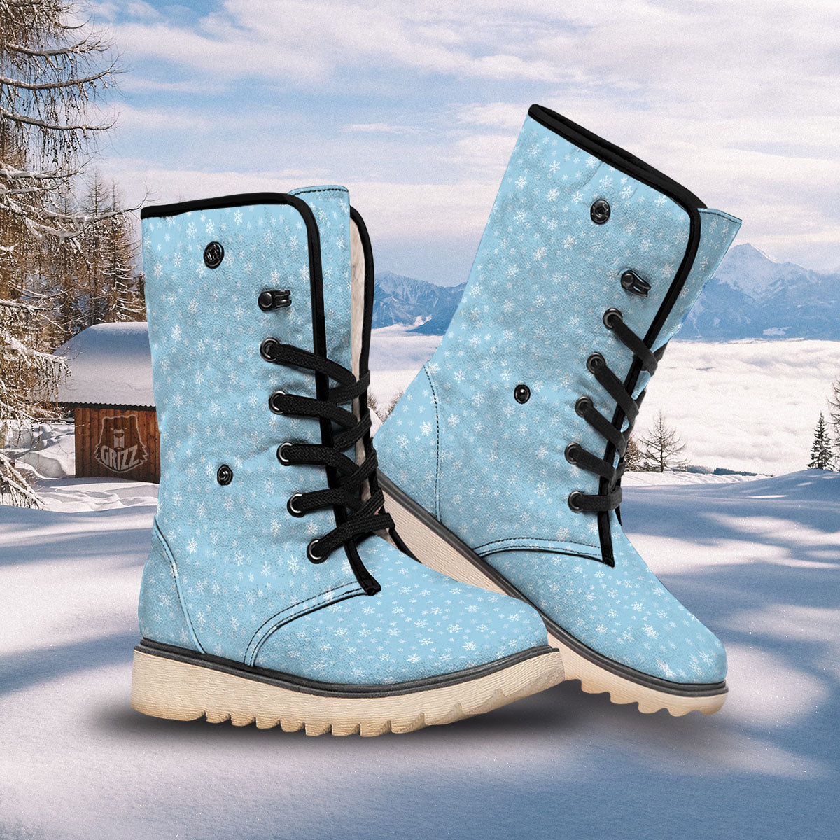 Snowflake Blue Print Pattern Snow Boots-grizzshop
