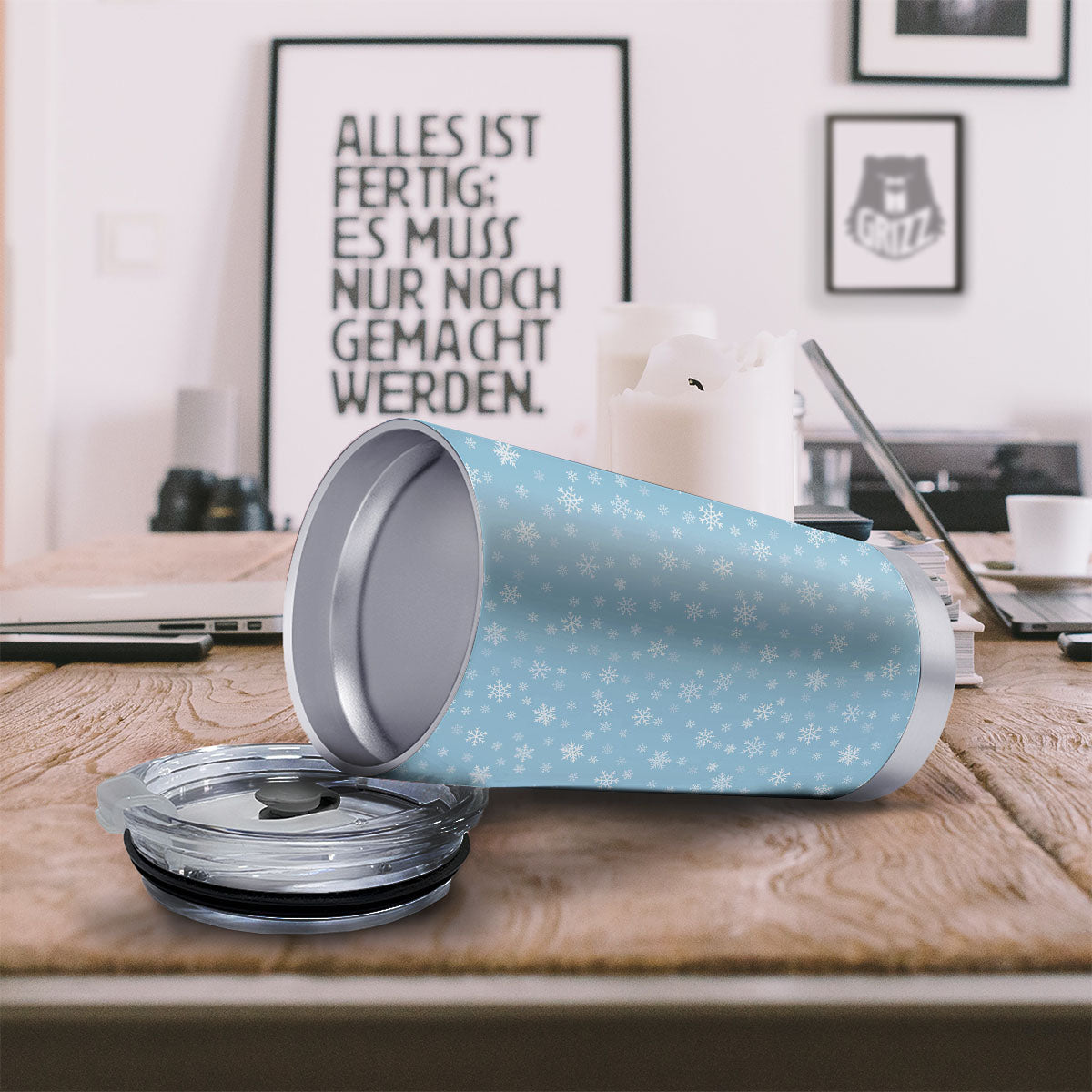 Snowflake Blue Print Pattern Tumbler-grizzshop