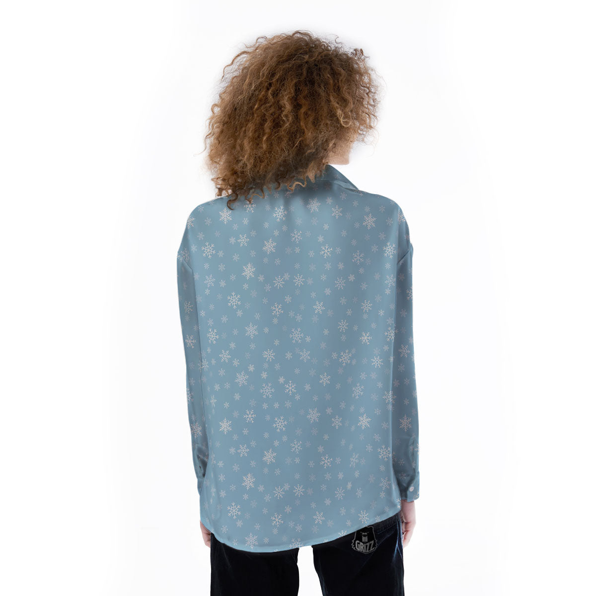 Snowflake Blue Print Pattern Women's Long Sleeve Shirts-grizzshop