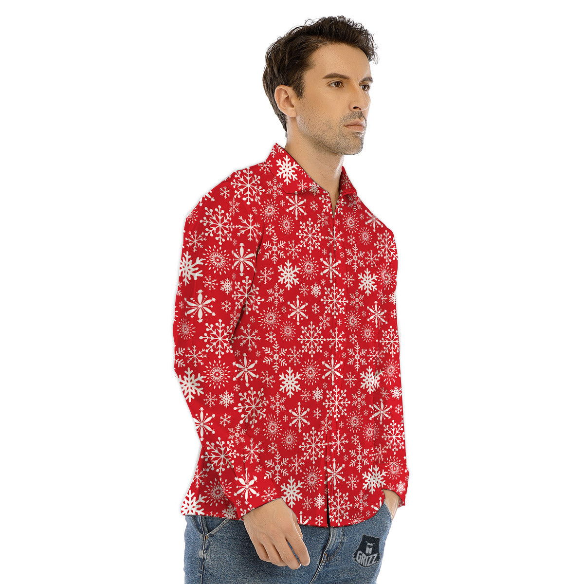 Snowflake Christmas Print Men's Dress Shirts-grizzshop