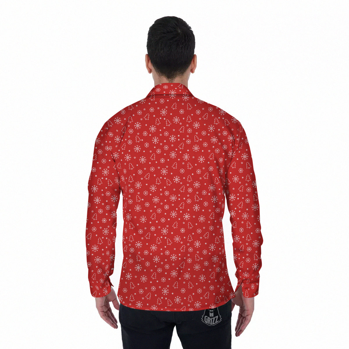 Snowflake Christmas Print Pattern Men's Long Sleeve Shirts-grizzshop