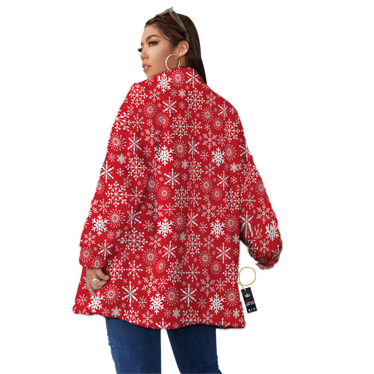 Snowflake Christmas Print Women's Sherpa Jacket-grizzshop