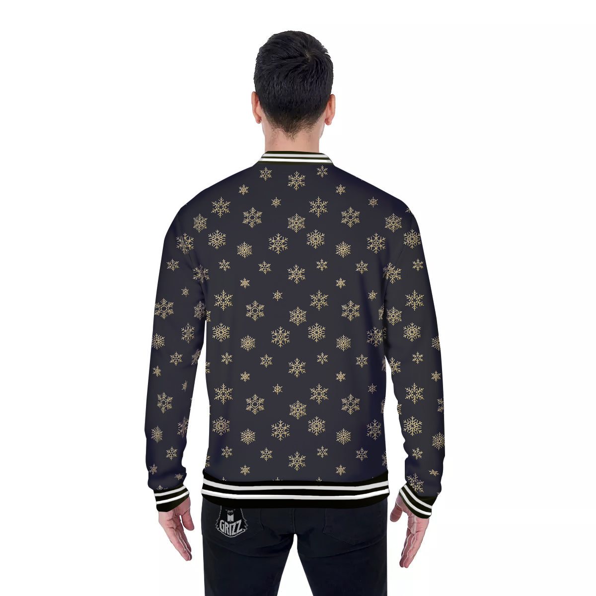 Snowflake Gold And Black Print Pattern Baseball Jacket-grizzshop