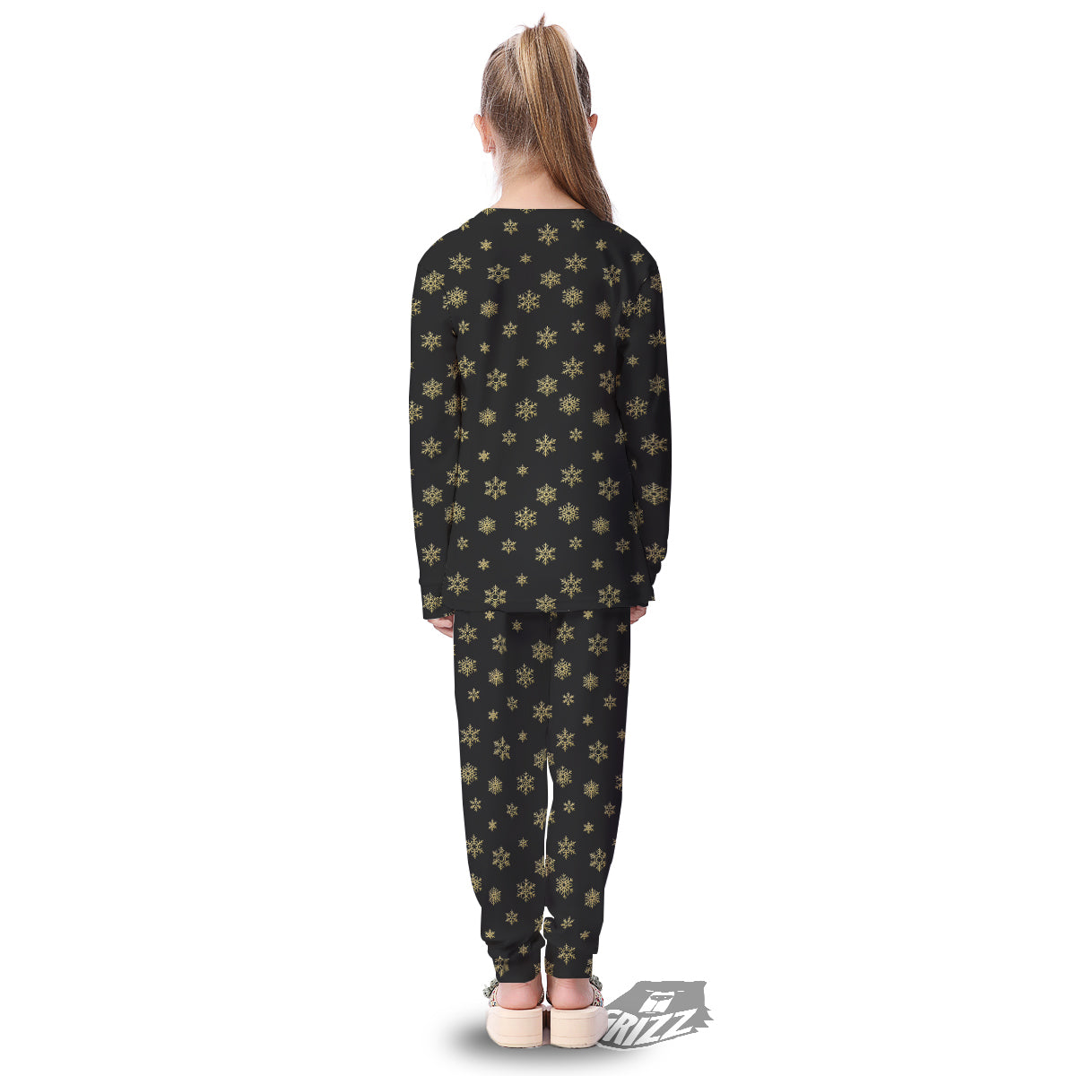 Snowflake Gold And Black Print Pattern Kid's Pajamas-grizzshop