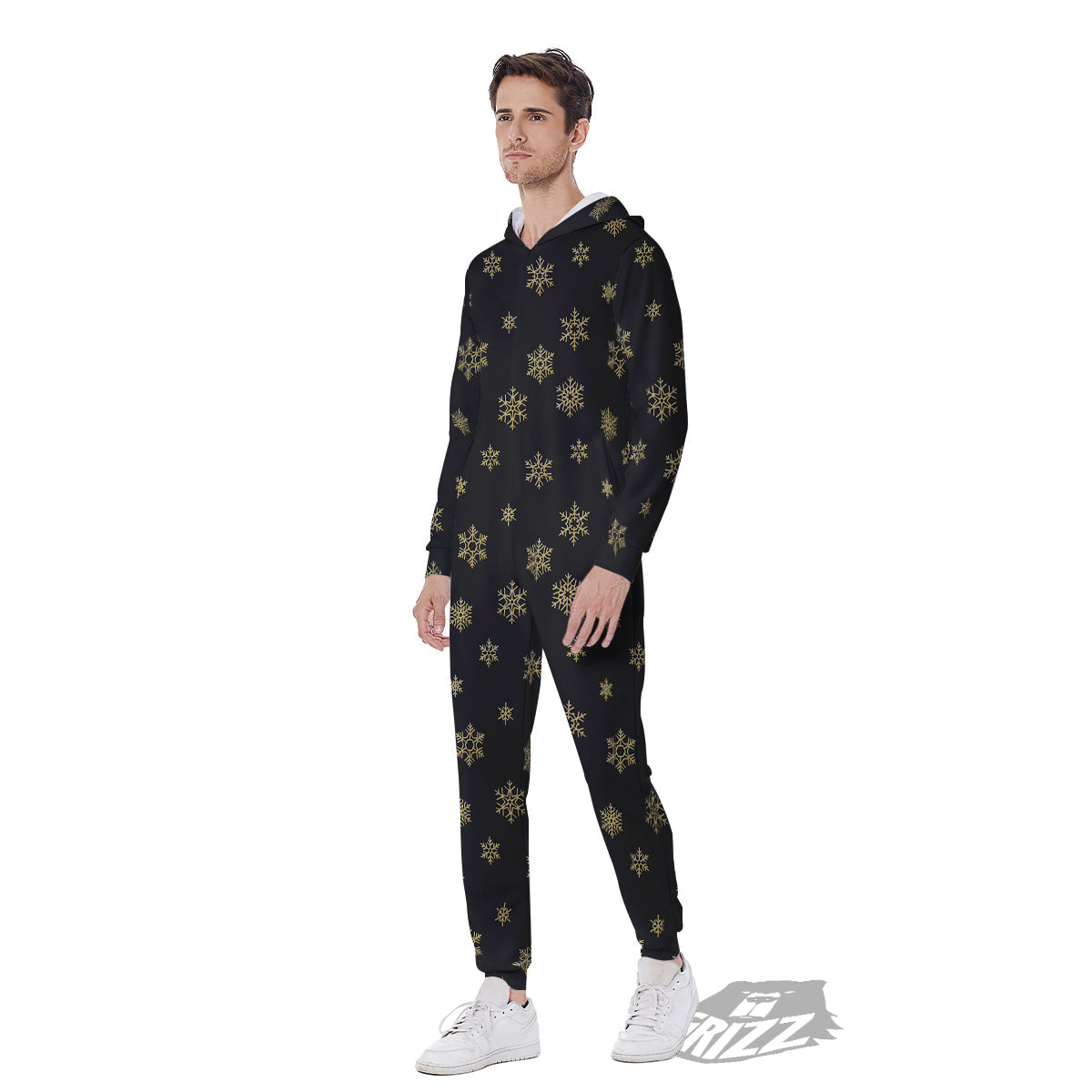 Snowflake Gold And Black Print Pattern Men's Jumpsuit-grizzshop