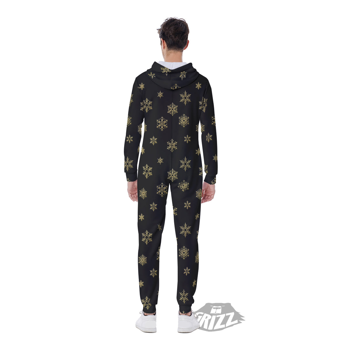 Snowflake Gold And Black Print Pattern Men's Jumpsuit-grizzshop