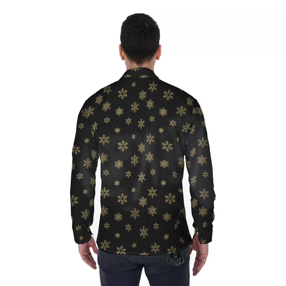 Snowflake Gold And Black Print Pattern Men's Long Sleeve Shirts-grizzshop