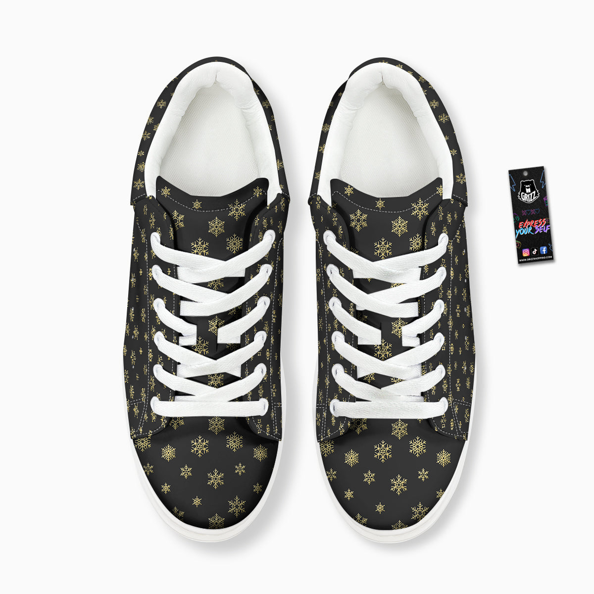 Snowflake Gold And Black Print Pattern Platform Shoes-grizzshop