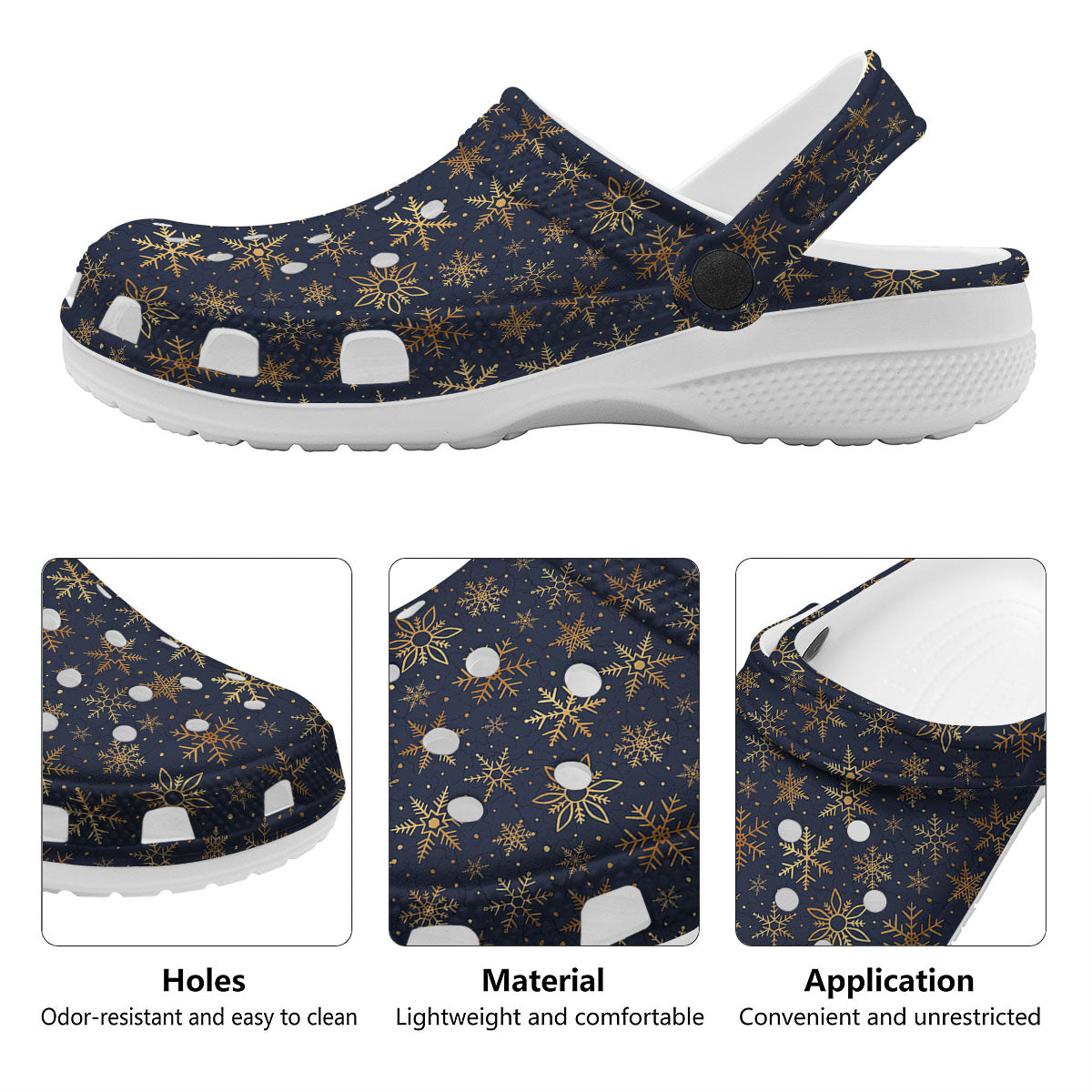 Snowflake Golden Print Clog-grizzshop