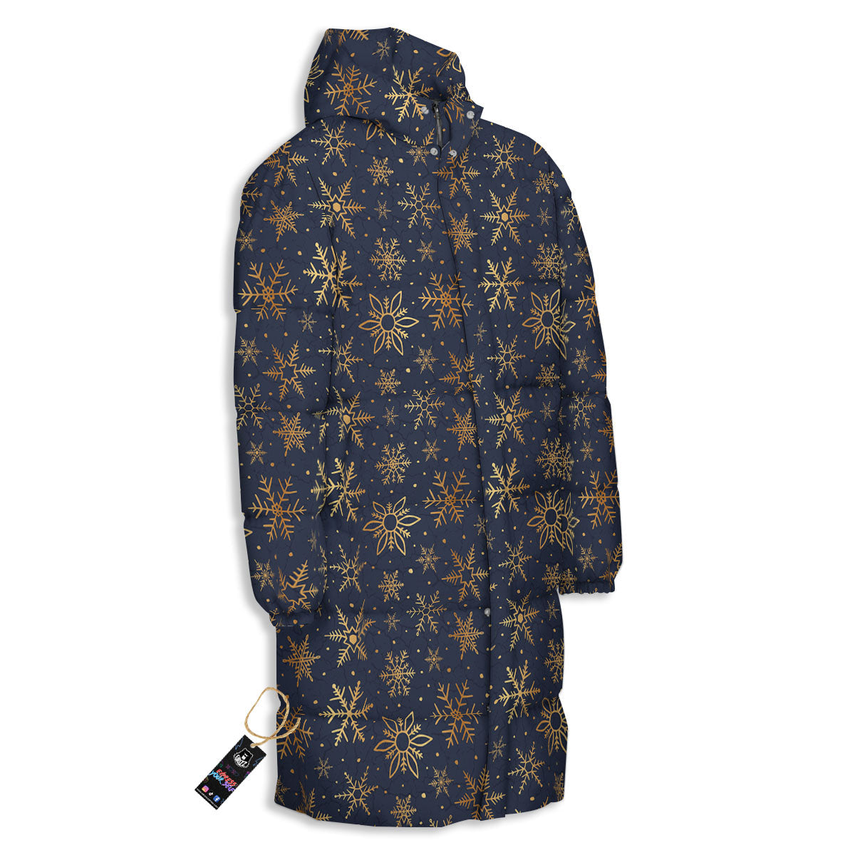 Snowflake Golden Print Long Down Jacket-grizzshop