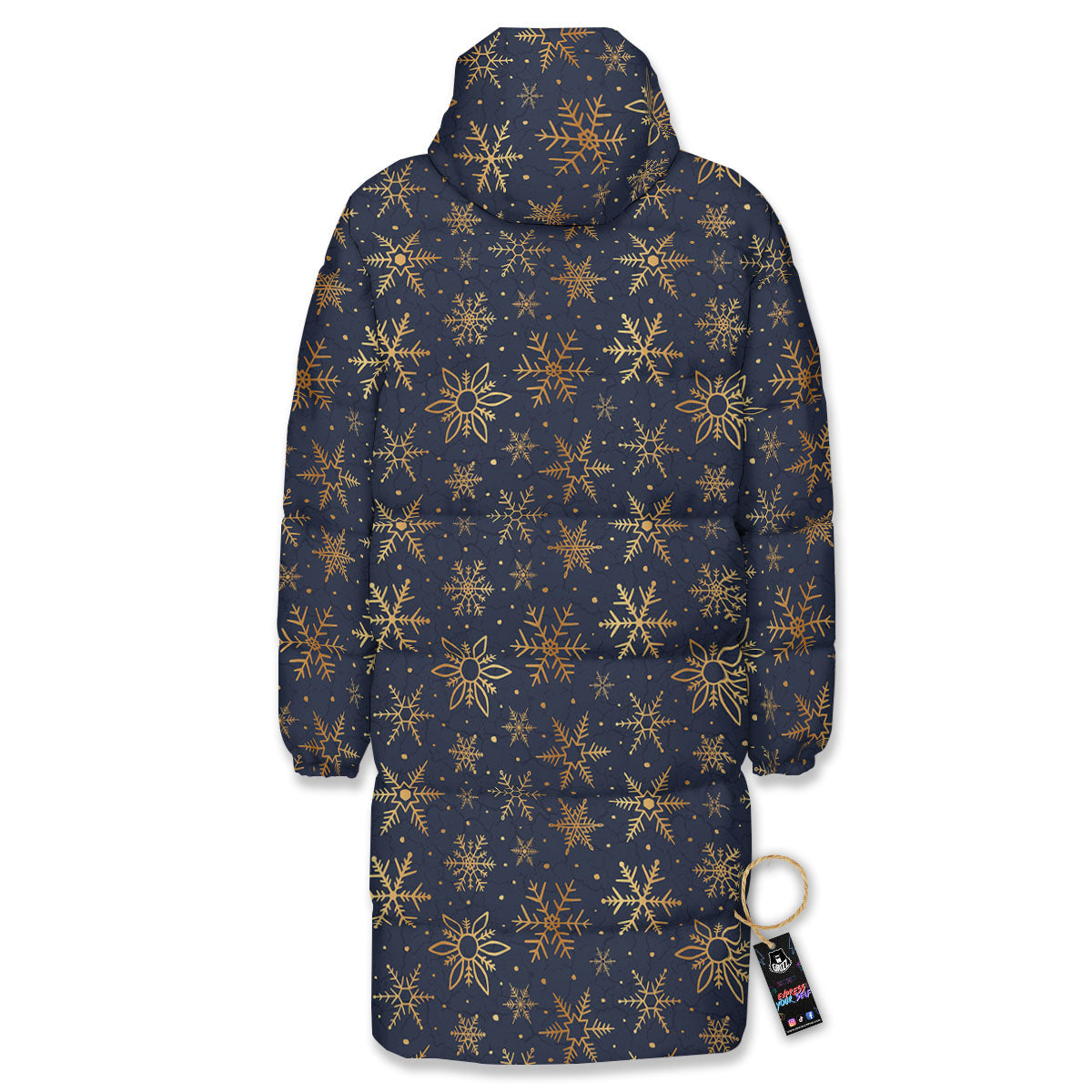 Snowflake Golden Print Long Down Jacket-grizzshop