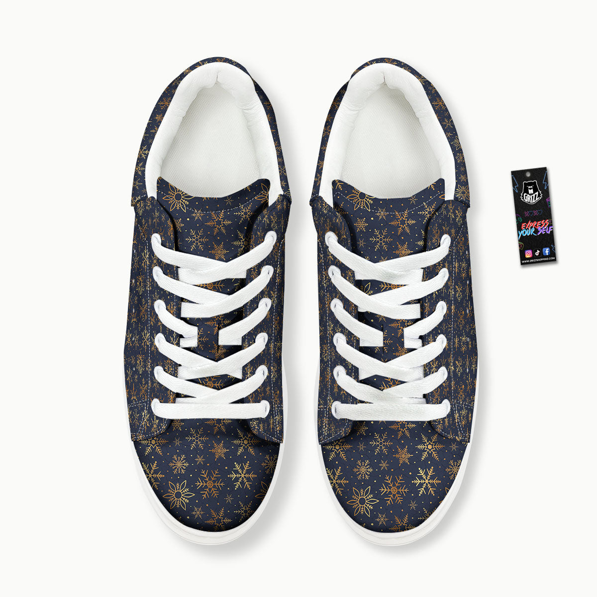 Snowflake Golden Print Platform Shoes-grizzshop