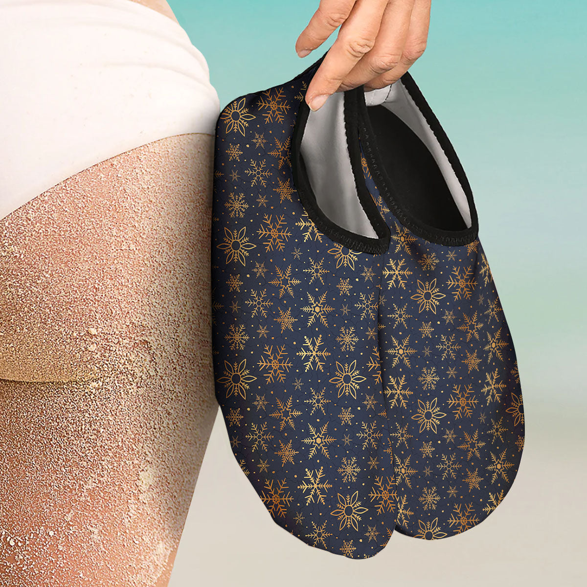 Snowflake Golden Print Water Shoes-grizzshop