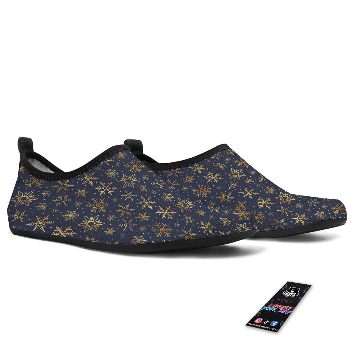 Snowflake Golden Print Water Shoes-grizzshop