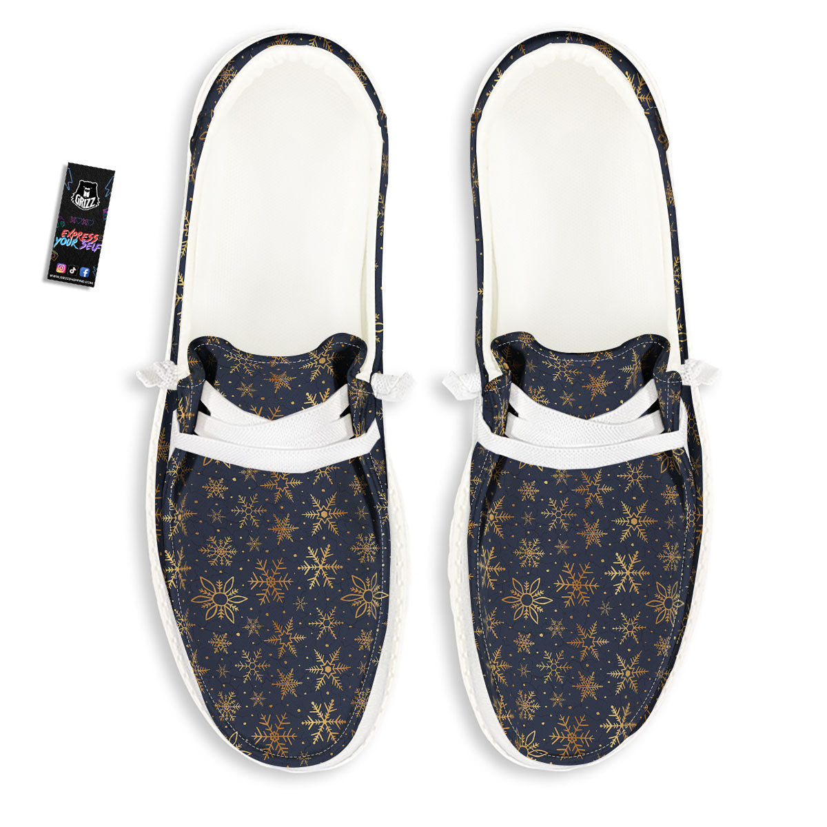 Snowflake Golden Print White Loafers-grizzshop