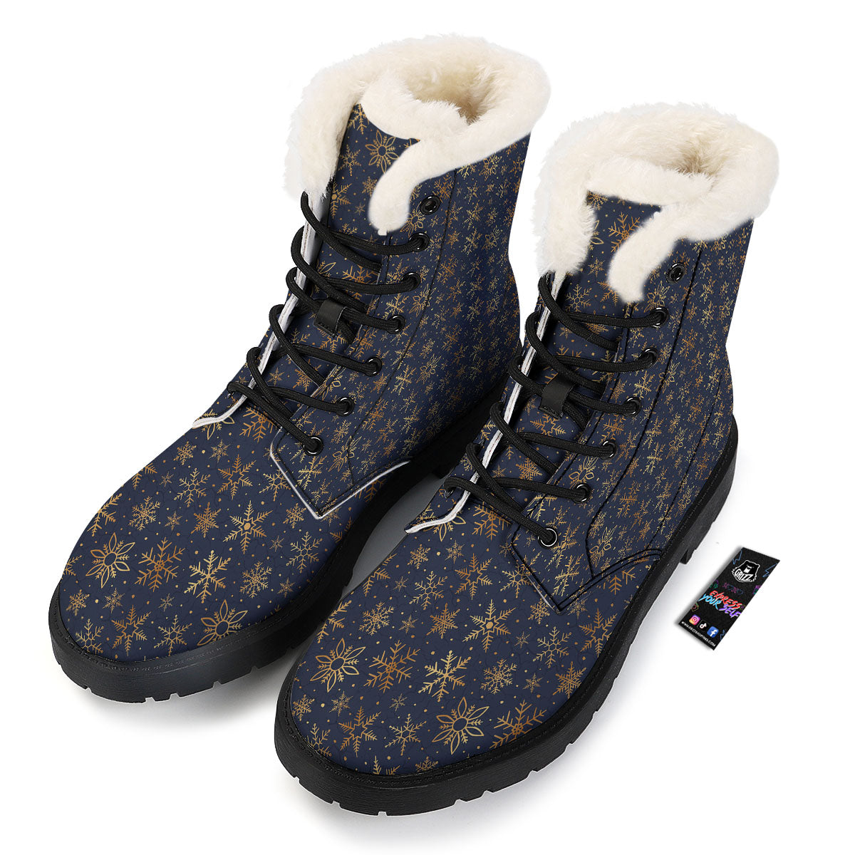 Snowflake Golden Print Winter Boots-grizzshop