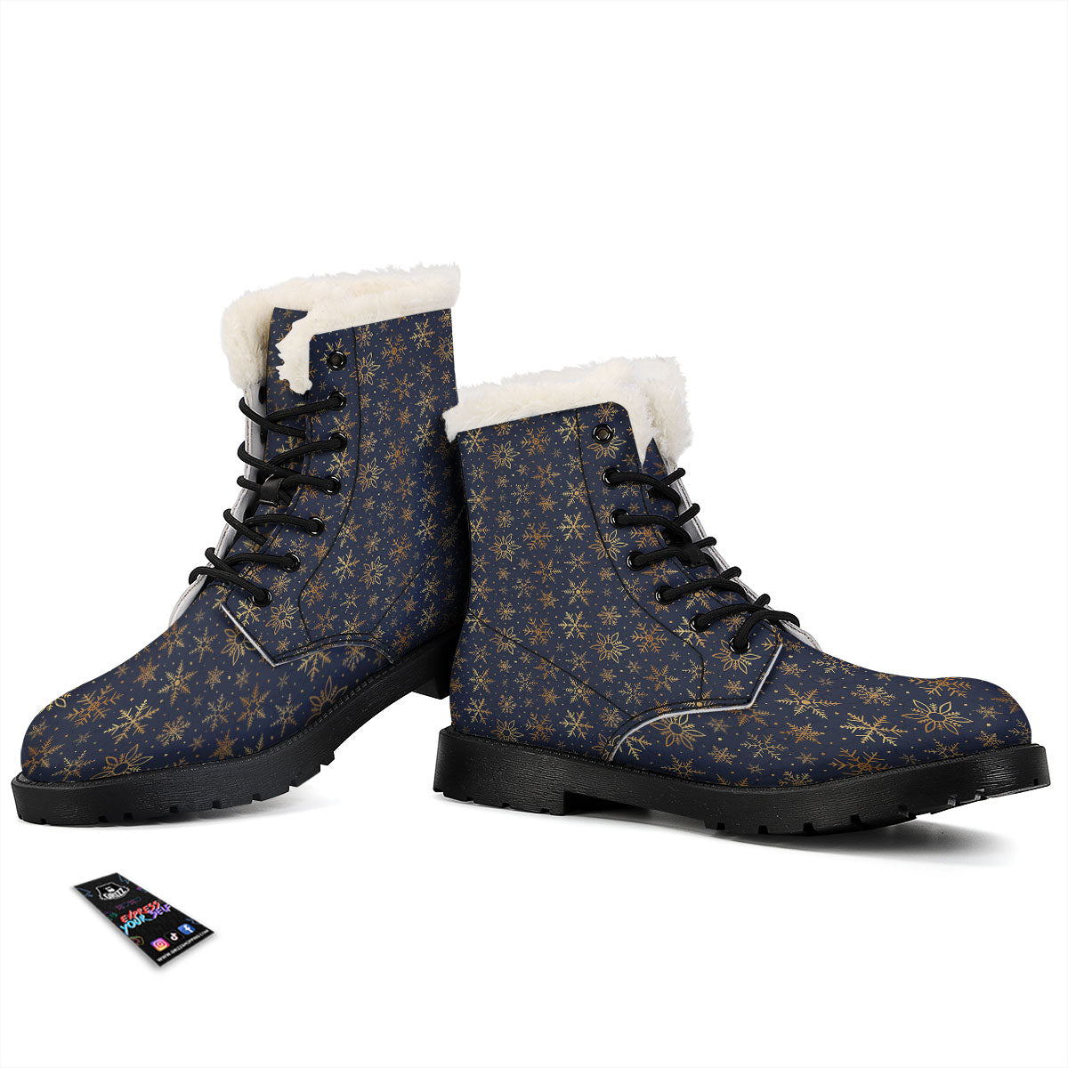 Snowflake Golden Print Winter Boots-grizzshop