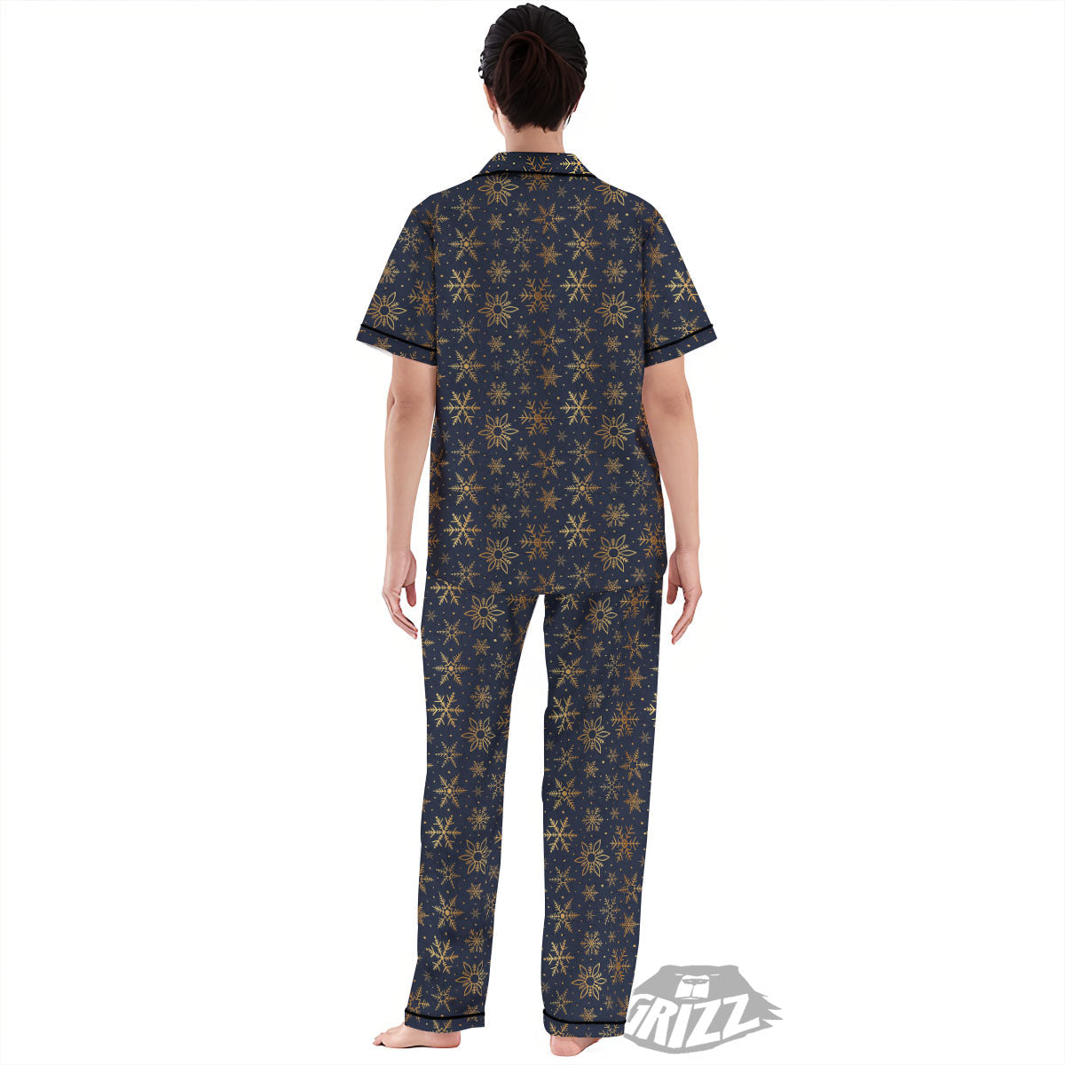 Snowflake Golden Print Women's Pajamas Set-grizzshop
