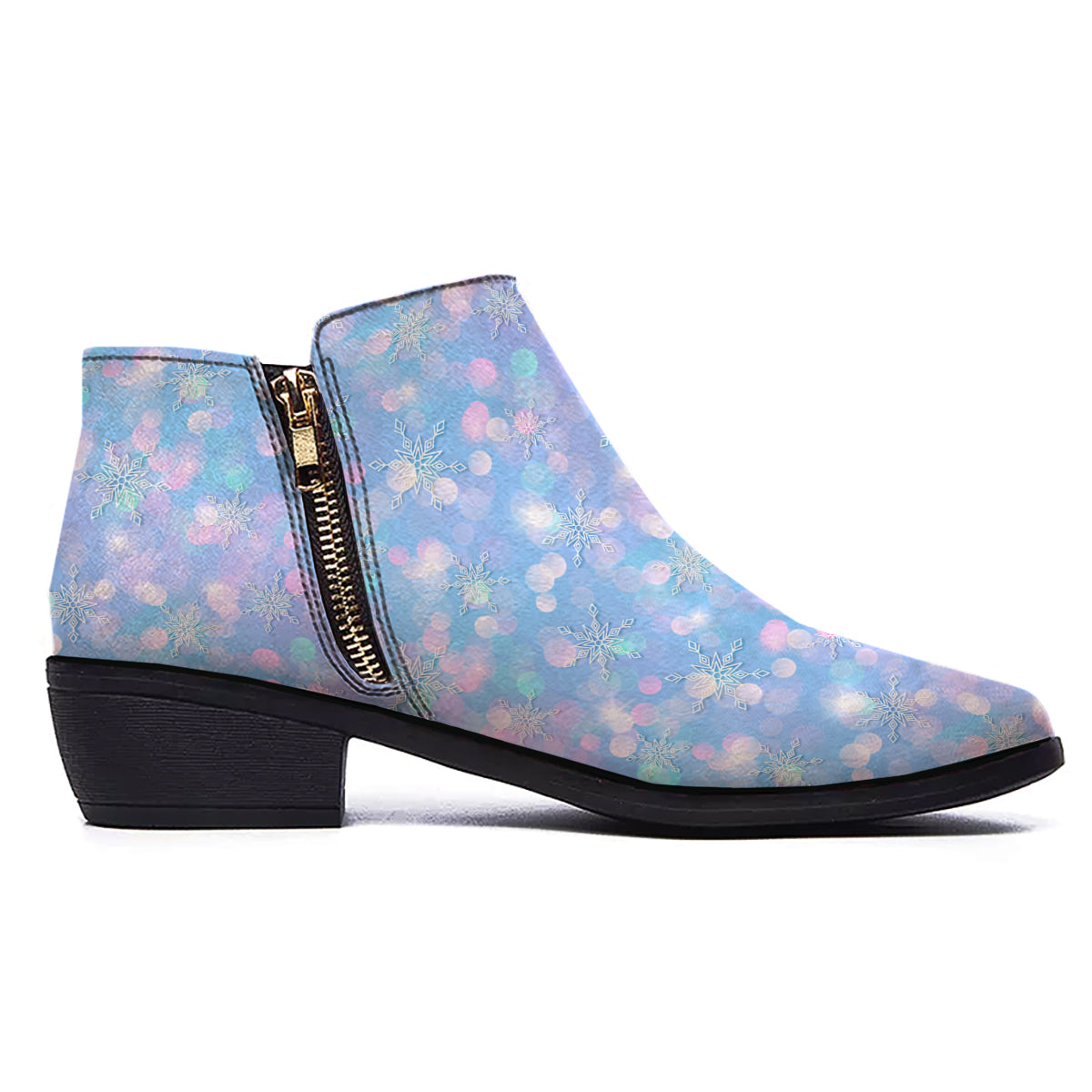 Snowflake Pastel Color Print Pattern Ankle Boots-grizzshop