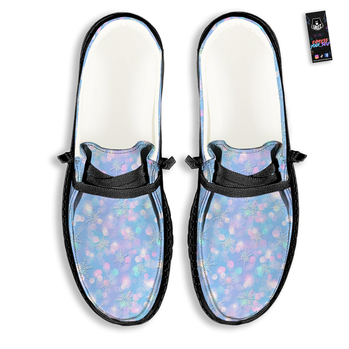 Snowflake Pastel Color Print Pattern Black Loafers-grizzshop