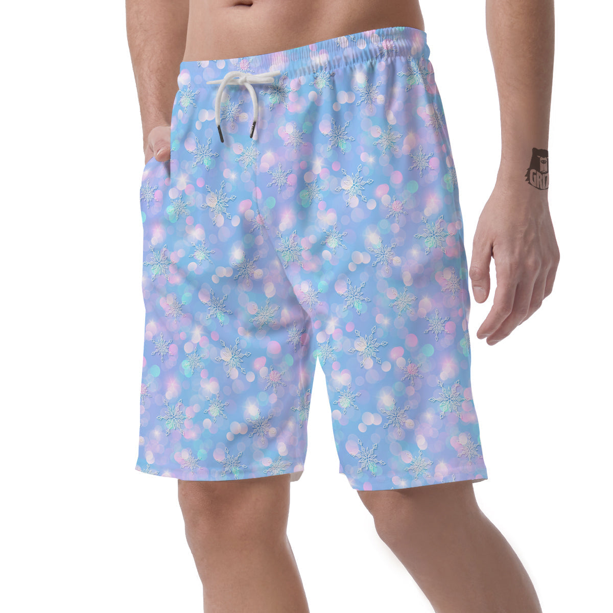 Snowflake Pastel Color Print Pattern Men's Shorts-grizzshop