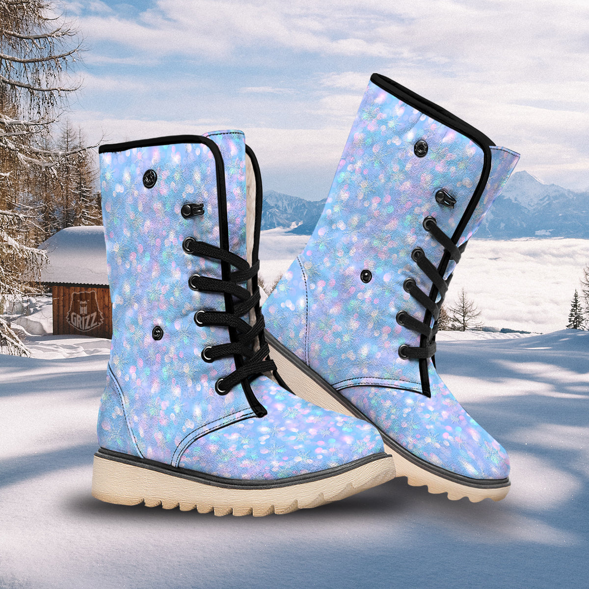 Snowflake Pastel Color Print Pattern Snow Boots-grizzshop