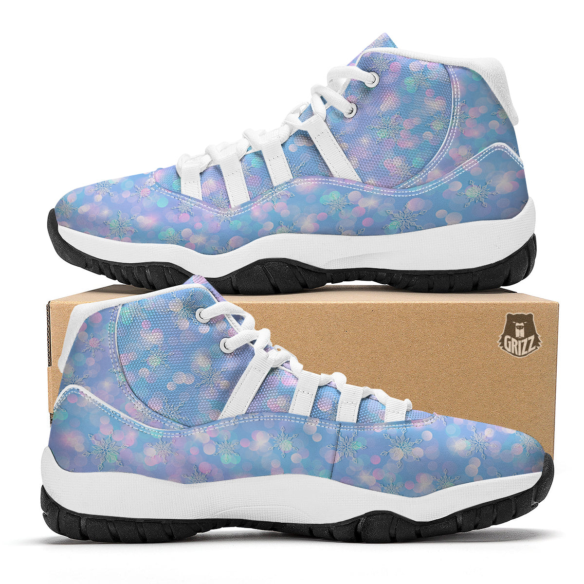Snowflake Pastel Color Print Pattern White Bball Shoes-grizzshop