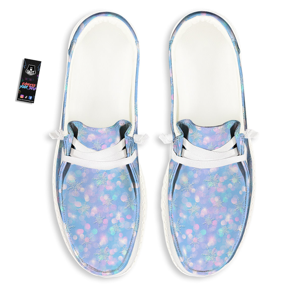 Snowflake Pastel Color Print Pattern White Loafers-grizzshop