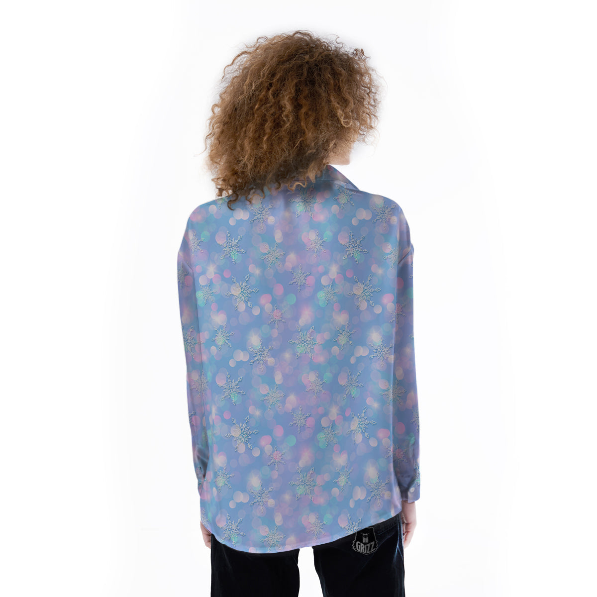 Snowflake Pastel Color Print Pattern Women's Long Sleeve Shirts-grizzshop
