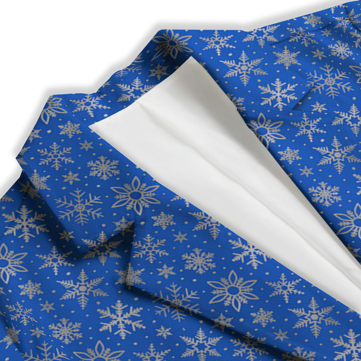 Snowflake Silver And Blue Print Pattern Women's Blazer-grizzshop