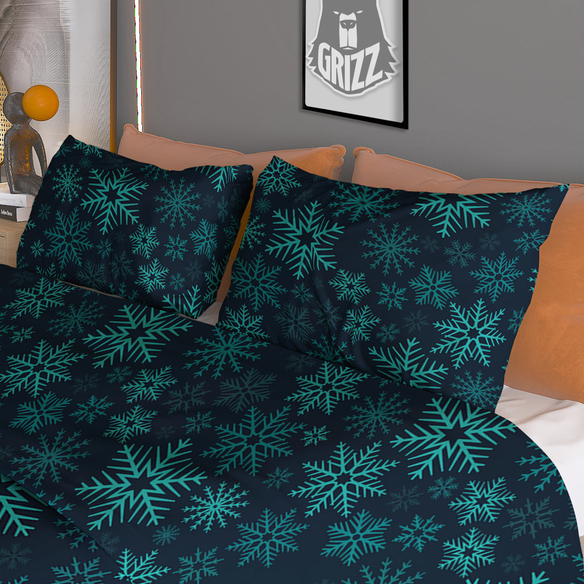 Snowflake Turquoise Print Pattern Duvet Cover Bedding Set