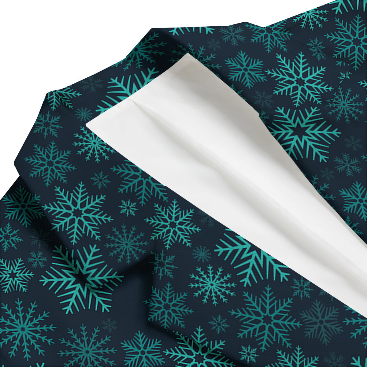 Snowflake Turquoise Print Pattern Men's Blazer-grizzshop